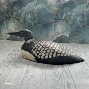 Vintage "Monk" Hand Painted Loon Duck Decorative Decoy Red Eyes GUC
